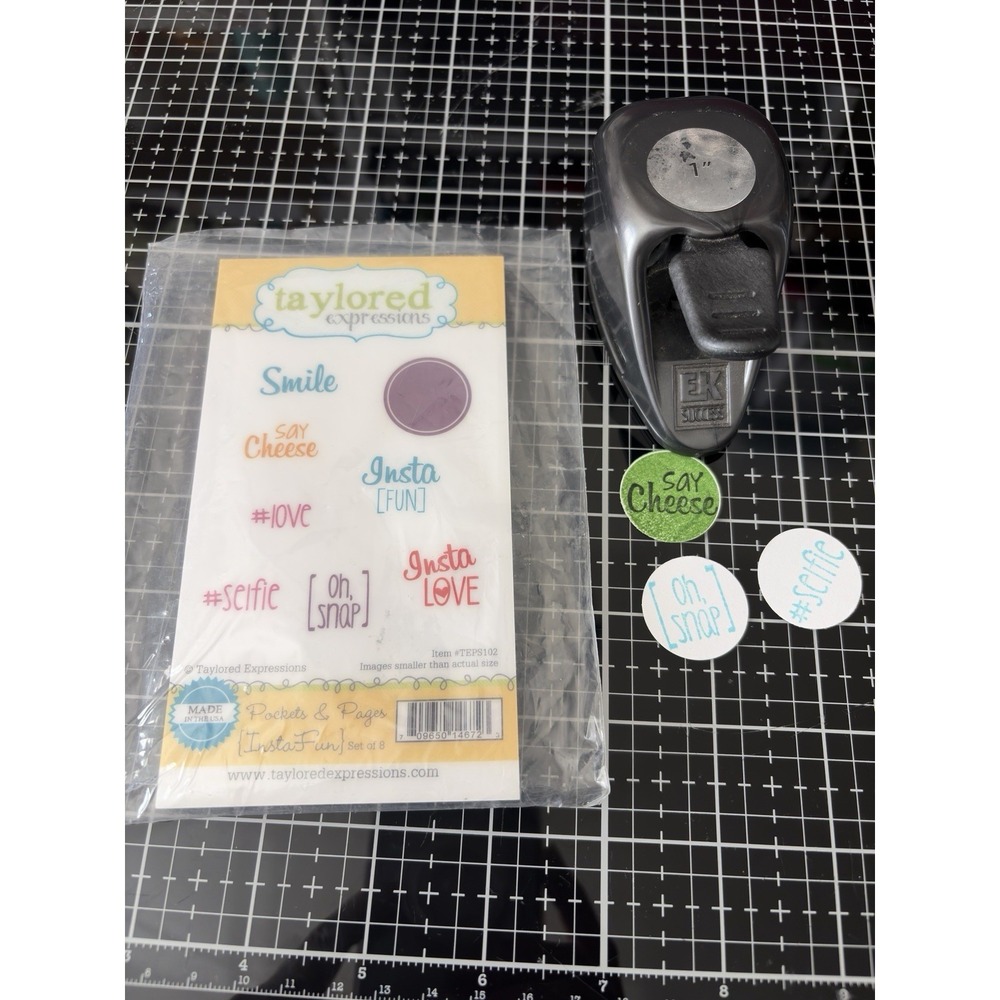EK Success 1" Circle Punch Whale Tail + Taylored Expressions InstaFun Stamp Set